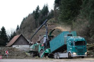 Mit Kettensäge und schwerem Gerät