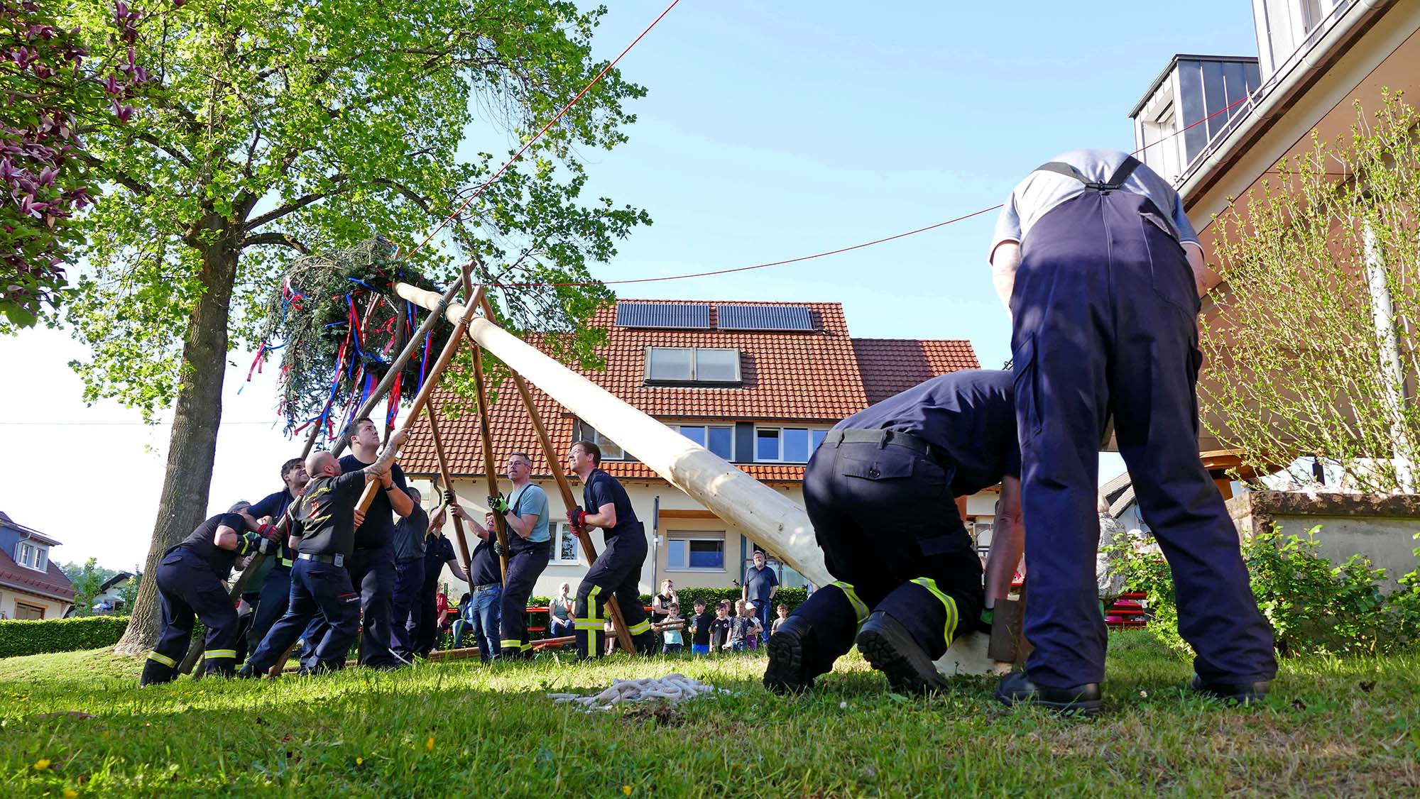 2025-5-2-ZE-UE-Martin Huber-Maibaumstellen-Starke Männer und volle Konzentration beim aufstellen des Maibaums-min